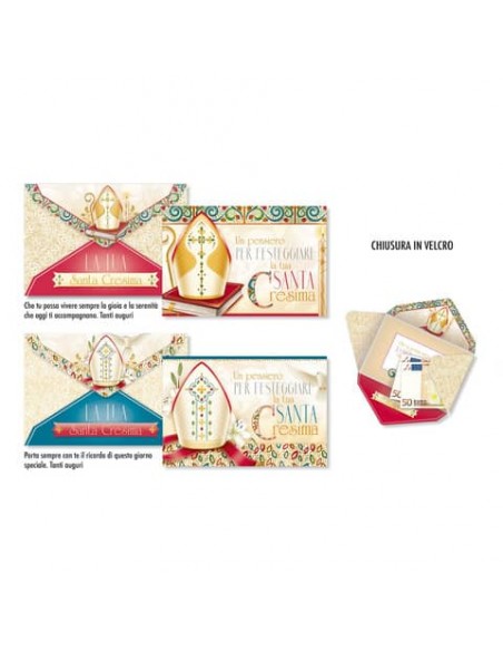 Biglietti augurali portasoldi Cresima Cromo con velcro - assortiti - conf. 12 pz - CR.8188