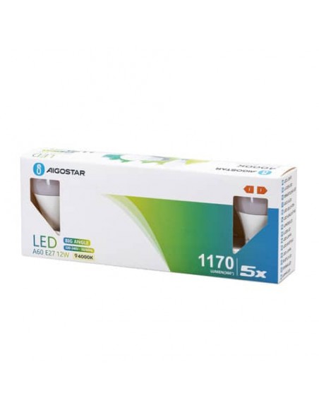 Lampadine LED Aigostar A60 E27 12W luce naturale - conf. 5 pz - 4000K 331603