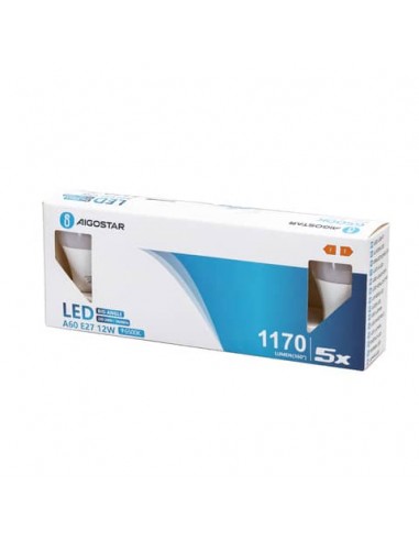 Lampadine LED Aigostar A60 E27 12W luce fredda - conf. 5 pz - 6500K 331597