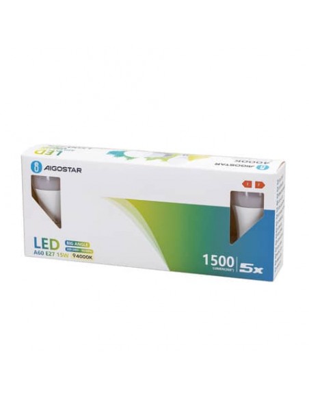 Lampadine LED Aigostar A60 E27 15W luce naturale - conf. 5 pz - 4000K 331634