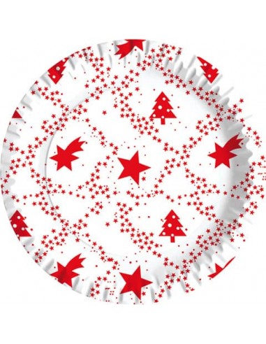 Piatti piani in fibra vergine Dopla Red Xmas conf. 10 pz Ø230 mm 11816