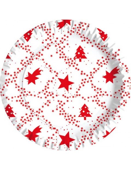 Piatti piani in fibra vergine Dopla Red Xmas conf. 10 pz Ø230 mm 11816
