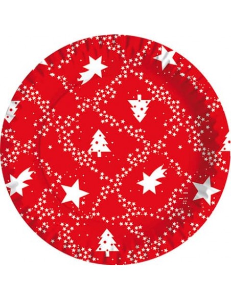 Piatti piani in fibra vergine Dopla Red Xmas conf. 10 pz Ø180 mm 11817