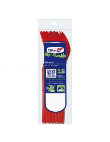 Cucchiai compact in polistirene Dopla Reusable 180 mm conf. 15 pz rosso 03955