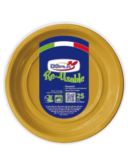 Piatti frutta in polistirene Dopla Reusable oro conf. 25 pz Ø 170 mm 11822