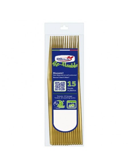 Coltelli compact in polistirene Dopla Reusable oro conf. 15 pz 180 mm 03982