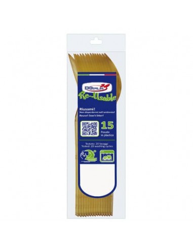Cucchiai compact in polistirene Dopla Reusable oro conf. 15 pz 180 mm 03983