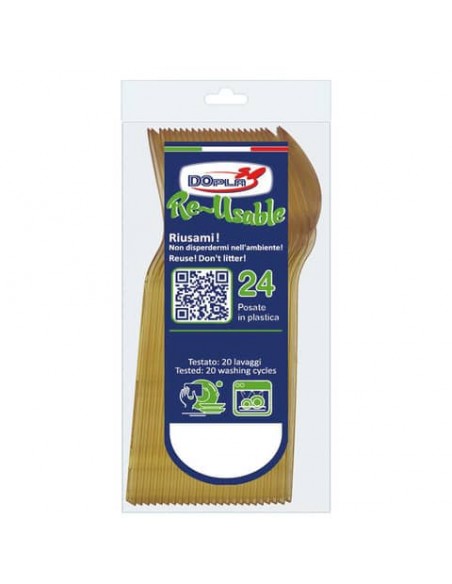 Cucchiaini compact in polistirene Dopla Reusable oro conf. 24 pz 125 mm 03984