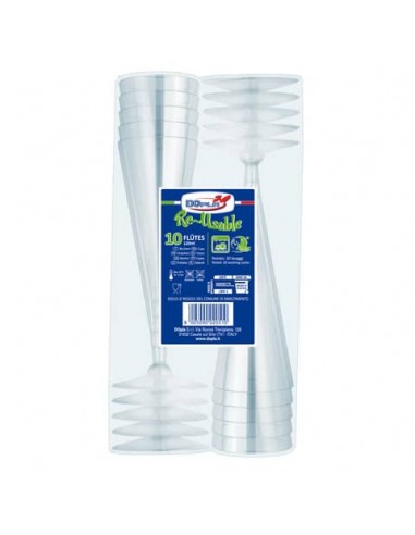 Bicchieri flutes in polistirene Dopla Reusable Diamant trasp. conf. 10 pz 120 ml - 22681
