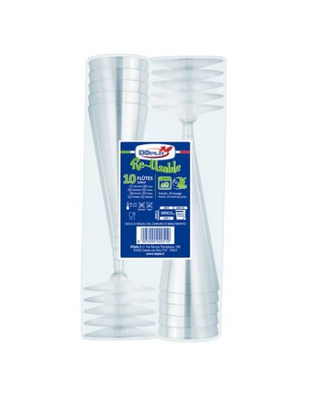 Bicchieri flutes in polistirene Dopla Reusable Diamant trasp. conf. 10 pz 120 ml - 22681