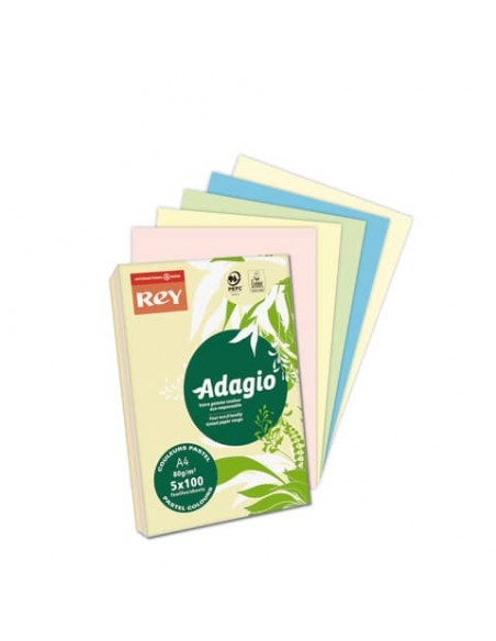 Carta colorata A4 Sylvamo Rey Adagio 80 g/m² colori pastello - Risma da 500 fogli - ADAGI080X908