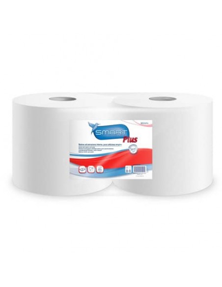 Bobine industriali Lucart Smart Plus in pura cellulosa 2 veli conf. 2 rotoli da 520 strappi bianco - 852694