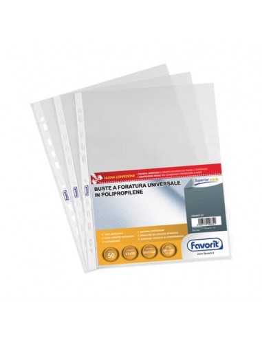 Buste trasp. a foratura universale FAVORIT buccia d'arancia superior 22x30 cm  conf. da 50 - 100460122