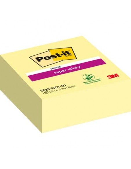 Foglietti riposizionabili Post-it® Cubo Super Sticky Notes 76x76 mm 270 ff Giallo Canary™  2028-SSCY-EU