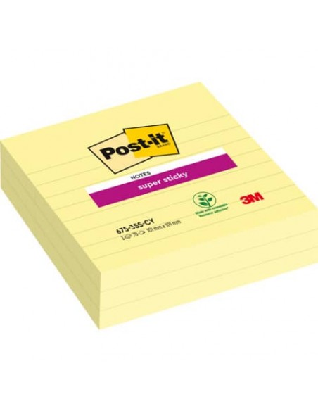 Foglietti riposizionabili Post-it® Super-Sticky XL a righe 10x10 cm 70 ff Giallo Canary™  conf. 3 pz 675-SS3-CY-EU