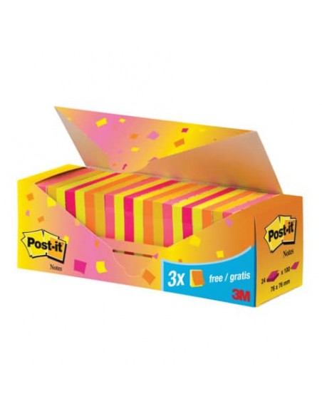 Foglietti colorati Post-it® Notes neon assortiti neon conf. 21 blocchetti + 3 gratis da 100 ff - CP 654-NP24