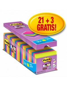 Foglietti Post-it® Super Sticky 76x76 mm colori assortiti neon Value Pack 21+3 blocchetti GRATIS - 654-P24SSCOL-EU