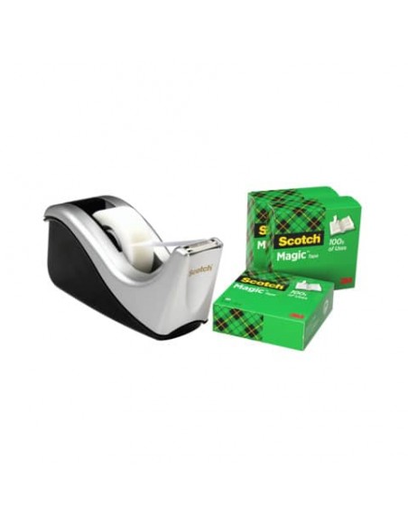 Dispenser C60 argento per nastro adesivo Scotch® Magic™ 810 + 4 rotoli 19 mm x 33 m omaggio - C60-ST4