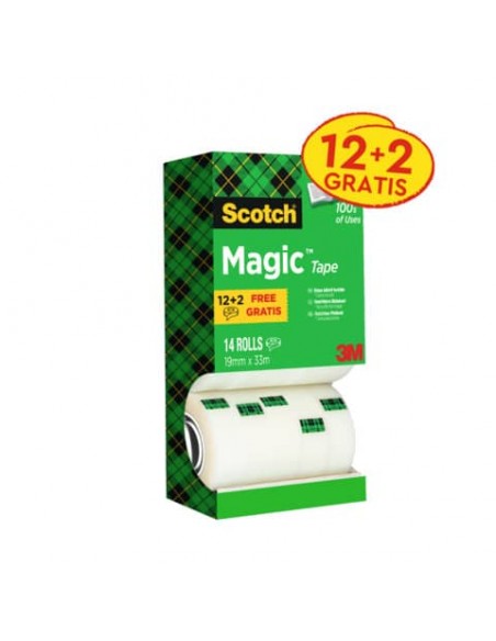 Nastro adesivo Scotch® Magic™ 810 19 mm x 33 m trasparente opaco Value Pack 12 rotoli +2 GRATIS - 8-1933R14TPR