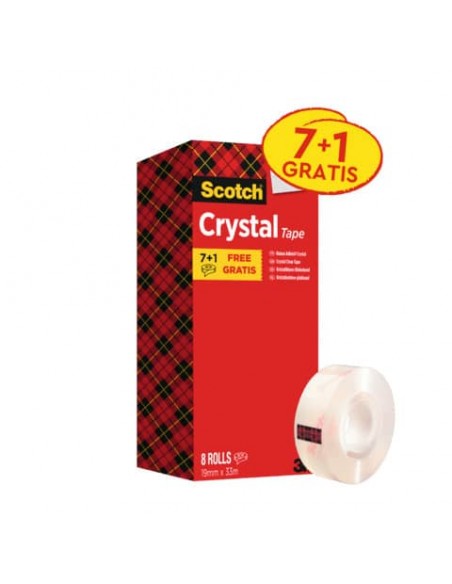Nastro adesivo Scotch® Crystal 600 supertrasparente 19 mm x 33 mt Value Pack 7+1 GRATIS - 6-1933R8