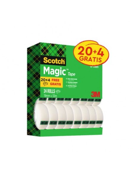 Nastro adesivo Scotch® Magic™ 810 19 mm x 33 m trasparente opaco Value Pack 20 rotoli + 4 GRATIS - 8-1933R24TPR