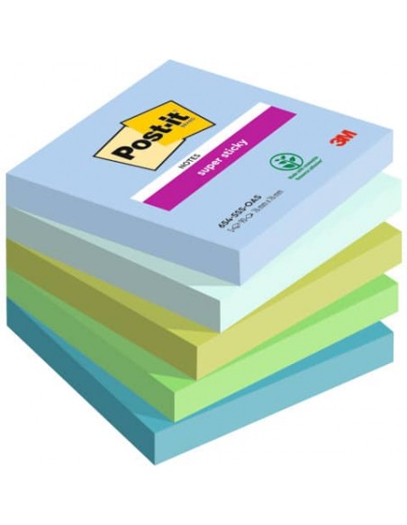 Foglietti Post-it® Super Sticky Oasis - conf. 5 blocchetti da 90 ff 76x76 mm - 654-5SS-OAS