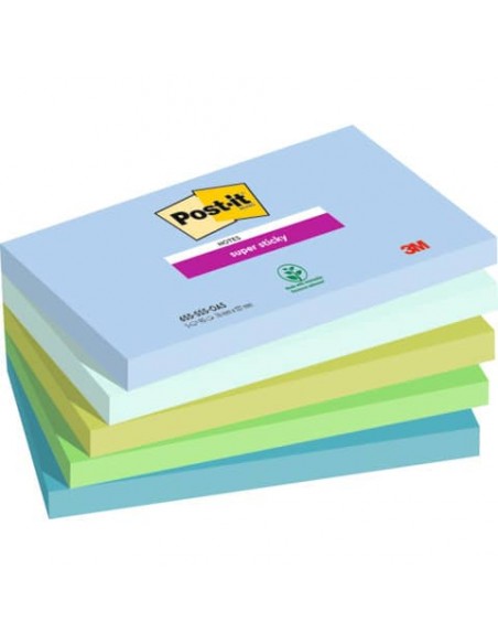 Foglietti Post-it® Super Sticky Oasis - conf. 5 blocchetti da 90 ff 76x127 mm - 655-5SS-OAS