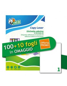 Etichette bianche adesive permanenti Tico laser/inkjet 1 et./foglio conf. 100+10 ff OMAGGIO 210x297 mm