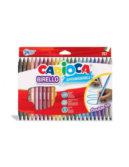 Pennarelli doppia punta Carioca Birello - conf. da 24 colori assortiti - 41521