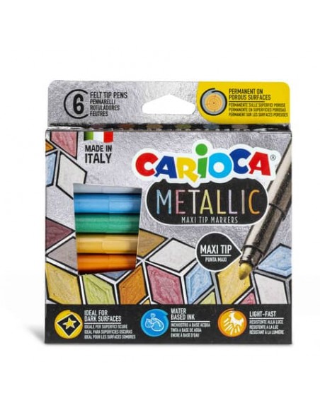 Pennarelli Carioca Metallic punta maxi Ø 6 mm - conf. da 6 colori assortiti - 43161