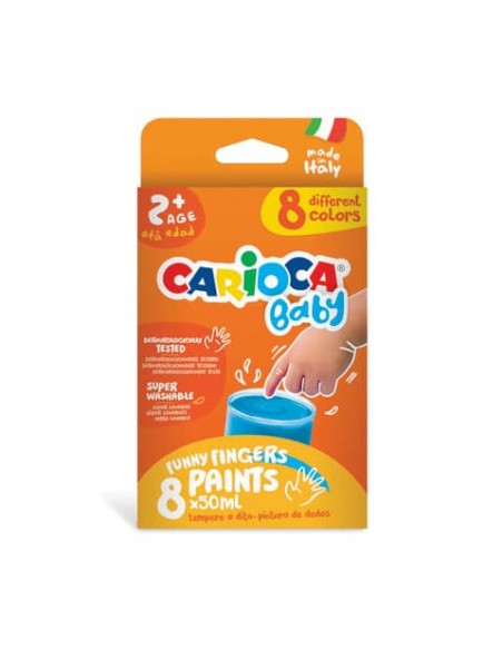 Tempera a dita superlavabile Carioca 50 ml - conf. da 8 colori assortiti - 43174