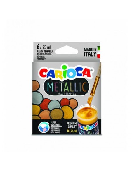 Tempera pronta superlavabile Carioca 25 ml - conf. da 6 colori assortiti metallic - 40426