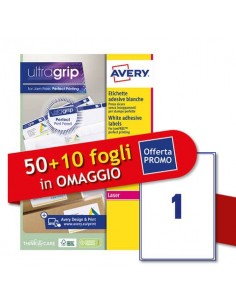 Etichette bianche Avery Ultragrip & Jamfree™ adesivo permanente laser 1 et./foglio conf. 50+10 ff OMAGGIO