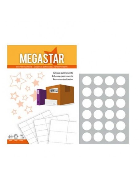 Etichette bianche rotonde con margini Megastar 24 et./foglio conf. da 100 fogli d.40 mm - LP4MS-40