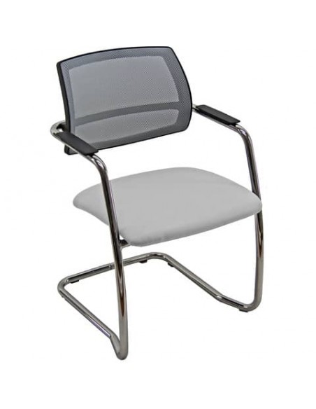 Sedia visitatore con slitta Unisit Lithium LTLTN - schienale in rete nero - rivest. Eco grigio chiaro LTLTN/EI/N