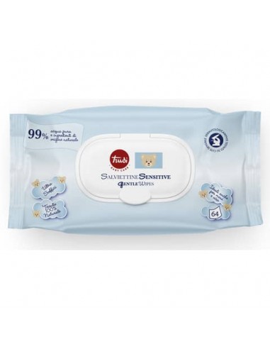 Salviettine Sensitive Trudi Baby Care 99% acqua pura 100% tessuto naturale conf. 64 pezzi con tappo - 00771