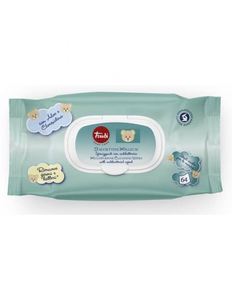 Salviettine milleusi igienizzanti con antibatterico Trudi Baby Care conf. 64 pezzi con tappo - 00772