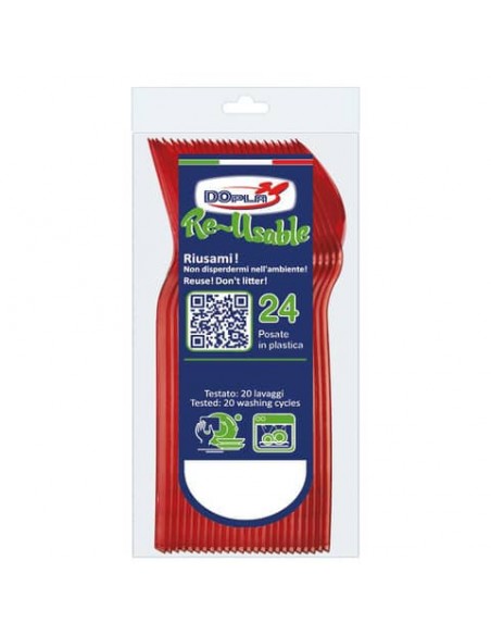 Cucchiaini compact in polistirene Dopla Reusable 125 mm conf. 24 pz rosso 03956