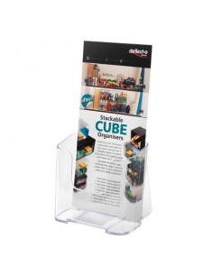 Portastampati da banco deflecto® 1/3 di A4 in polistirene con foro per ancoraggio a parete trasparente - 77501