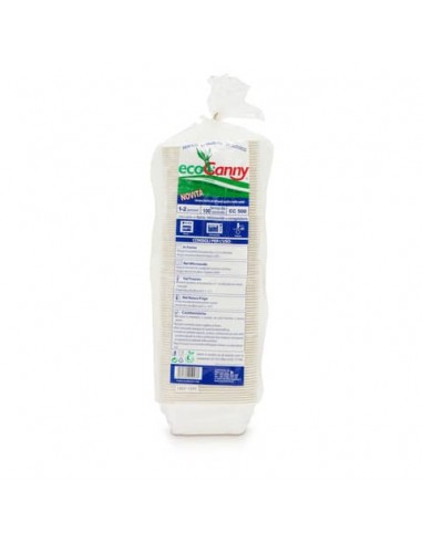 Vaschetta bio-compostabile ecoCanny Take Away bianco 1/2 porzioni conf. 100 pz  - ECO‐T12CA