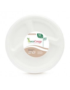 Piatti a 3 scomparti bio-compostabili ecoCanny Party bianco Ø261x28 mm conf. 50 pz - ECO‐007CA