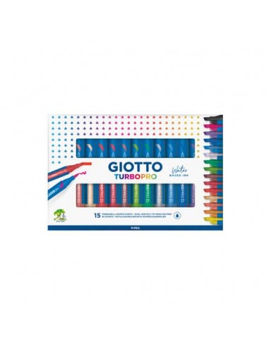 Pennarelli doppia punta acquerellabile Giotto TURBO PRO - conf. da 15 colori assortiti - F427800