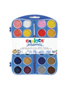 Astuccio acquerelli in pastiglia Carioca Ø 30 mm conf. da 24 colori assortiti - 42405