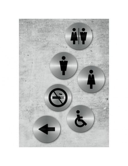 Targhette adesive Securit® in acciaio inox - icone assortite - conf. 6 pezzi - SI-SS-SET