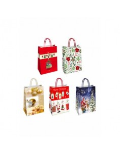 Borsa shopper Florio Carta Christmas fantasie natalizie assortite - formato 23x10x29 cm - conf. 25 pz - 73358