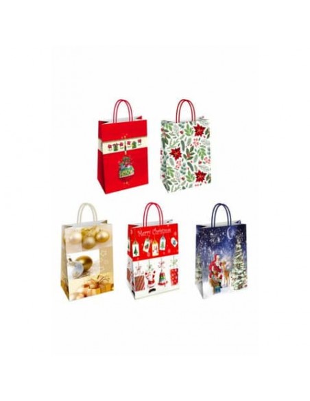 Borsa shopper Florio Carta Christmas fantasie natalizie assortite - formato 23x10x29 cm - conf. 25 pz - 73358