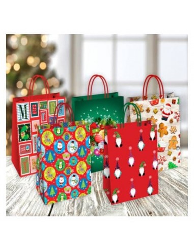 Borsa Shopper Florio Carta Christmas fantasie natalizie assortite - formato 36x12x41 cm - conf. 25 pz - 73372