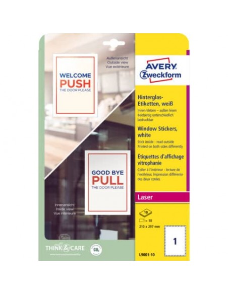 Adesivi per finestre Avery in carta con pellicola plastificatrice in conf. da 10 pz 210x297 mm - L9001-10
