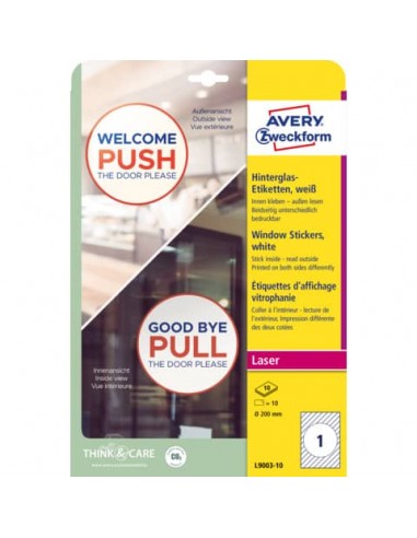 Adesivi tondi per finestre Avery in carta con pellicola plastificatrice in conf. da 10 pz Avery Ø200 mm - L9003-10