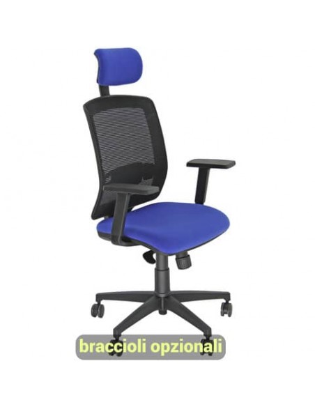 Sedia semidirezionale girevole Unisit Molly MLAPG con poggiatesta - schienale rete nero rivest. ignifugo blu MLAPG/IB